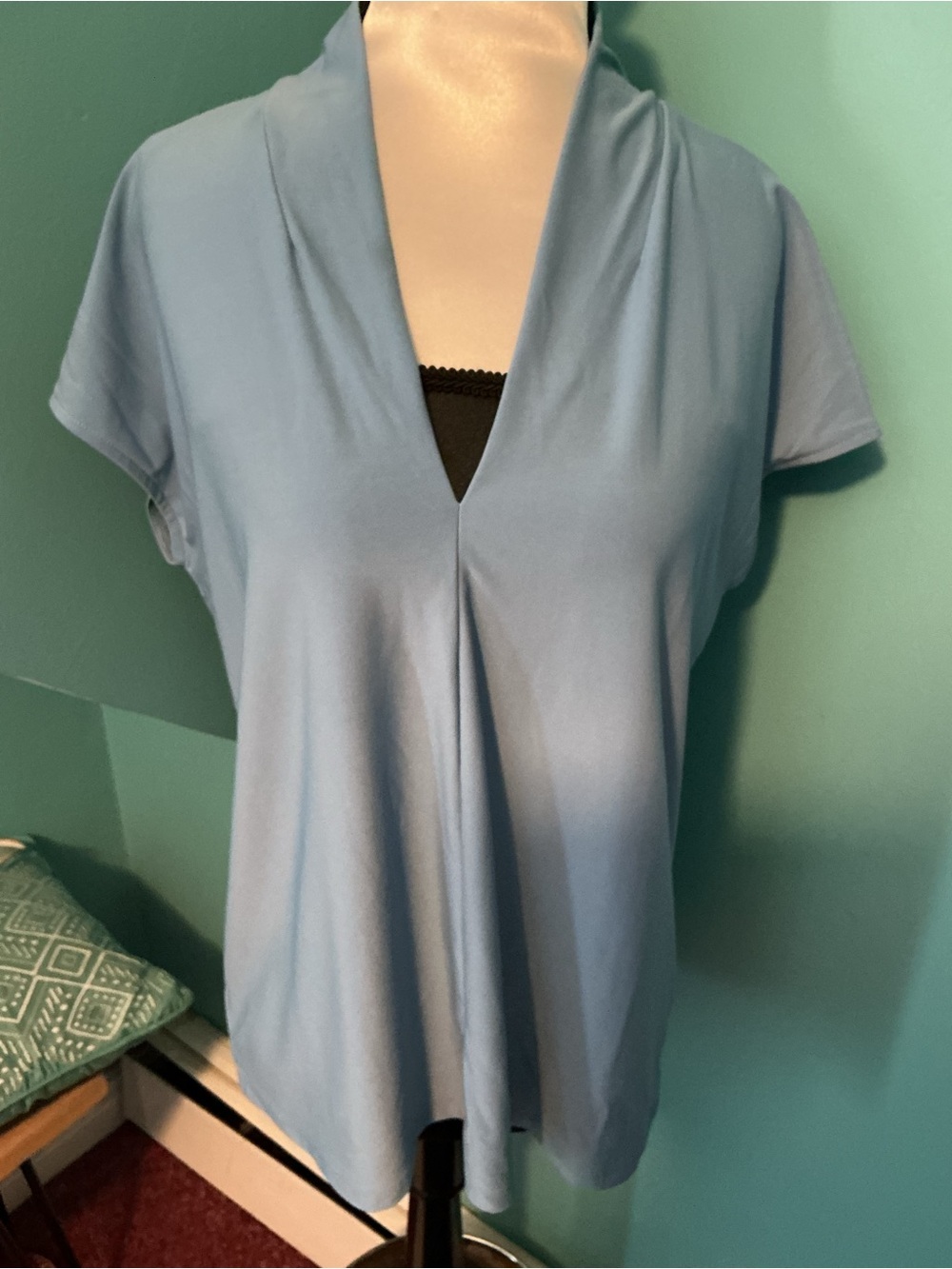 Buffalo David Bitton Soft Sky Blue V-Neck Cap Sleeve Top